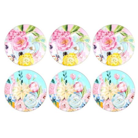 Luckyart Peony Desenli 6 lı Bone China Porselen Pasta tabağı seti 20 cm