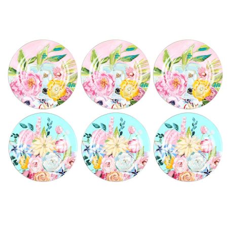 Luckyart Peony Desenli 6 lı Bone China Porselen Yemek tabağı seti 27 cm